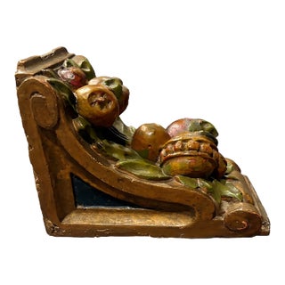 Ready to Hang Antique Late 19th Century Barbola-Style Fruit Motif Decorative Corbel / Architectural Ornament – 9” For Sale