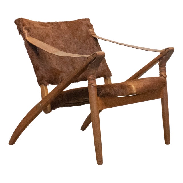 Beech and Cowhide Folding Chair, Sweden, 1950s For Sale