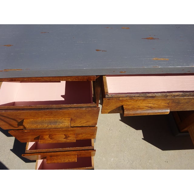 Vintage American Oak Desk, 1950s For Sale - Image 18 of 18
