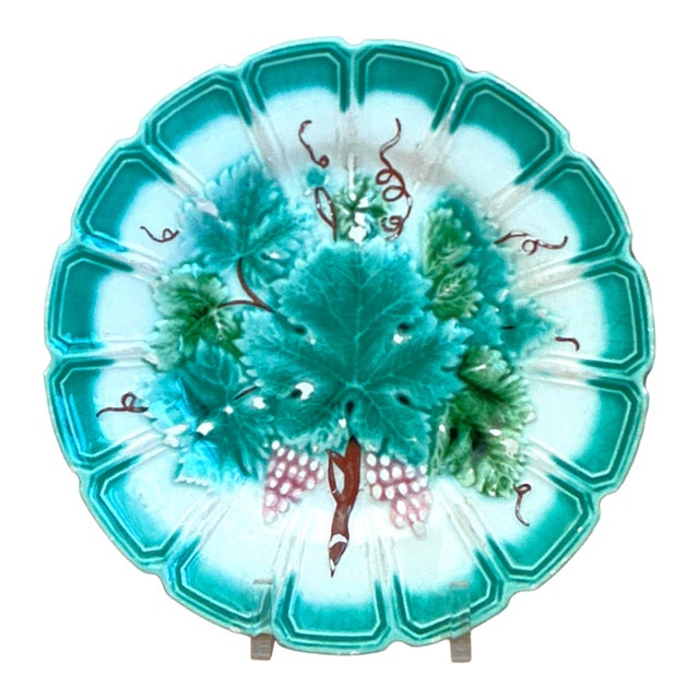 Vintage Majolica Maple Leaf Plate For Sale