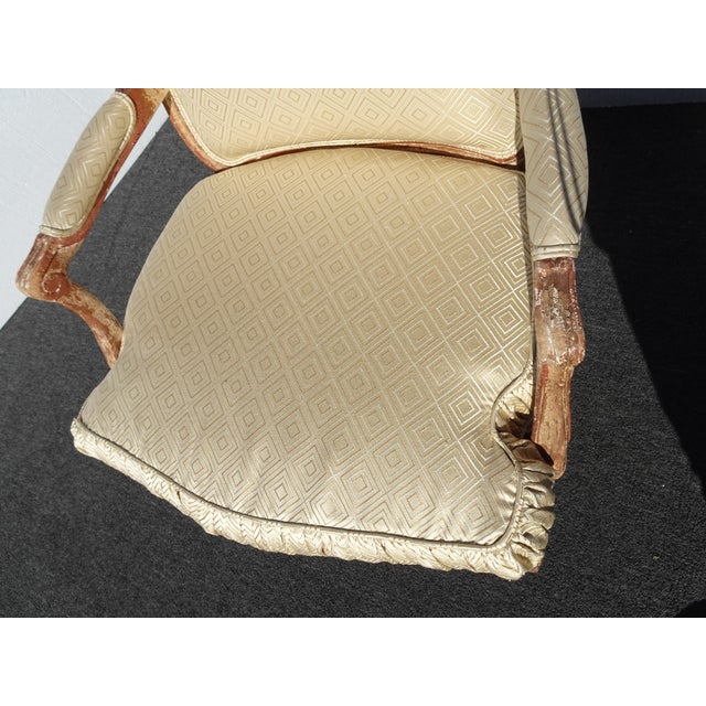Vintage French Provincial Silk Bergere Chair W Red & Gold Crackle Finish For Sale In Los Angeles - Image 6 of 12