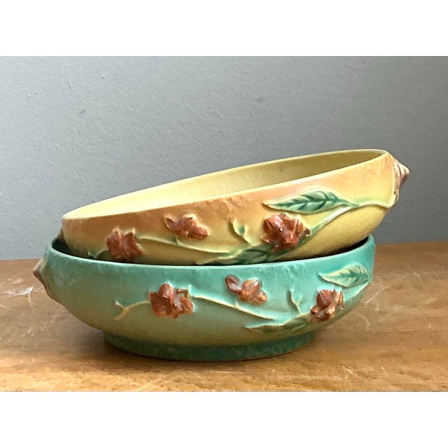 Vintage Roseville “Bittersweet” Floral Ceramic Bowls - Pair For Sale - Image 11 of 12