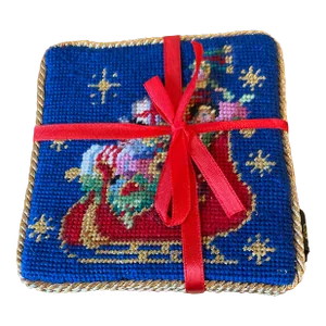 Late 20th Century Christopher Radko Needlepoint Coasters- Set of 4