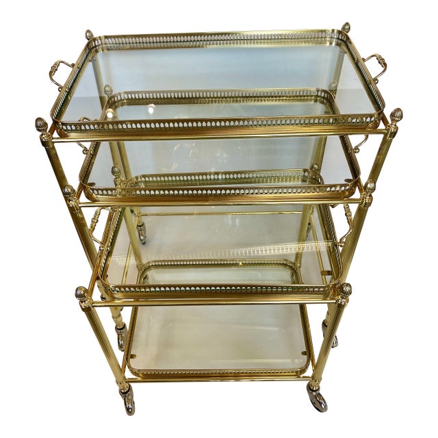French Neoclassical Style Nesting Bar Carts With Glass Shelves, Maison Jansen For Sale