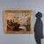 Oil on canvas. The broad landscape frames a glimpse of a lush, green plain at the foot of rocky outcrops; a navigable...