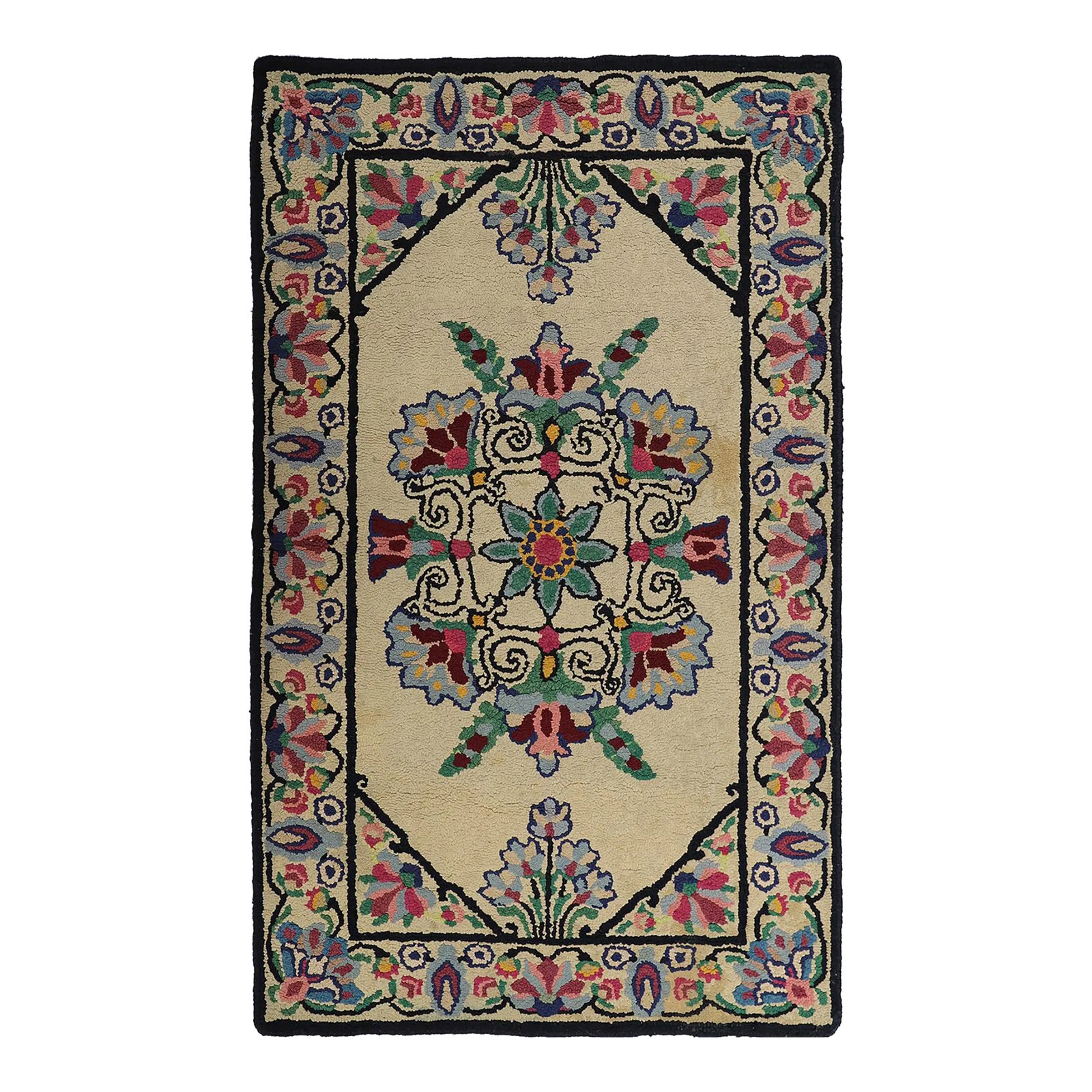 3'x5' Vintage American Hooked Rug – French Aubusson-Inspired | Hand ...
