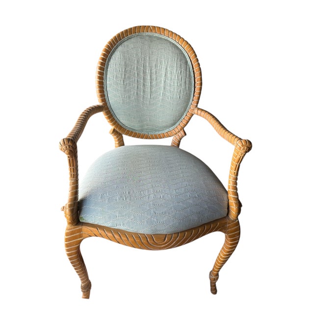 Sky Blue 1970s French Napoleonic Style Carved Maple Rope Bergere Chairs - Pair For Sale - Image 8 of 8
