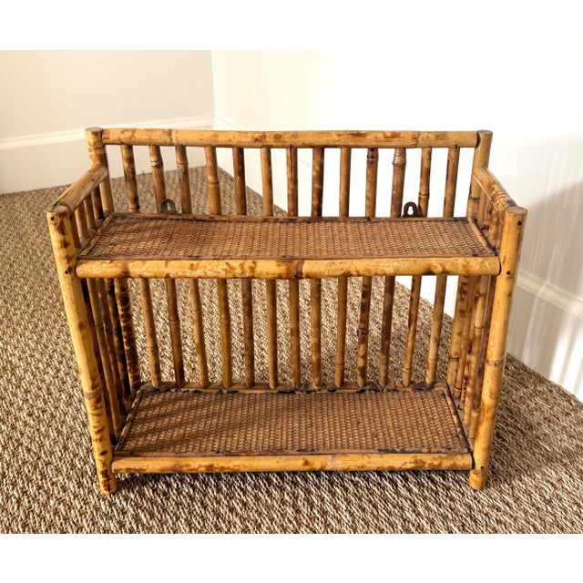 Tortoise Rattan Burnt Bamboo Wall or Tabletop Shelf For Sale - Image 4 of 12