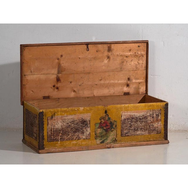 Antique Trunk with Metal Structure, 1920s For Sale - Image 3 of 11