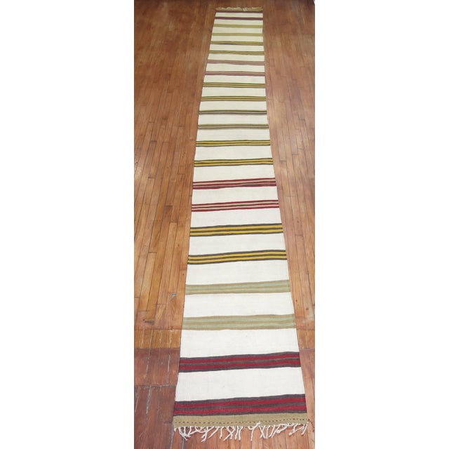 Vintage Zabihi Collection Long Ivory Striped Kilim Long Runner - 2'2" x 21'9" For Sale - Image 9 of 9