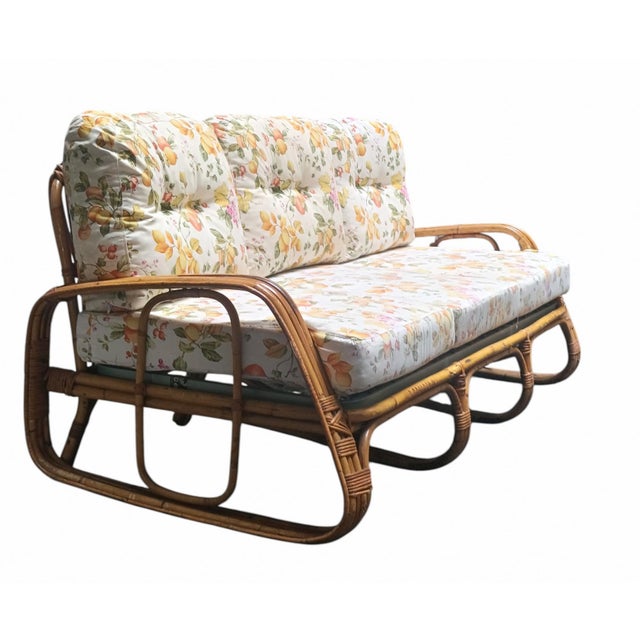 Small Rattan and Curved Bamboo Sofa and Armchairs from Dal Vera, Italy, 1960s, Set of 3 For Sale - Image 9 of 11