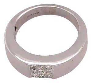 14 Karat White Gold Ring or Wedding Band With 9 Diamond Cluster