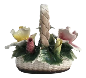 Vintage Italian Crown Capodimonte Porcelain Floral Arrangement