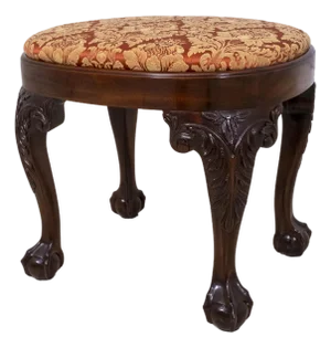 Damask Upholstered Ball & Claw Carved Mahogany Ottoman or Stool
