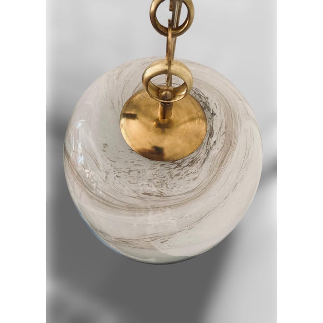 Italian Handblown Faux Alabaster Glass Pendant Lamp With Brass Chain and Fittings For Sale - Image 13 of 16