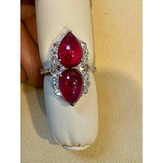 7 Ct Finest Rubelite Cabochon 1 Ct Diamond 18 Kt White Gold Cocktail Ring Size 6 For Sale - Image 9 of 18
