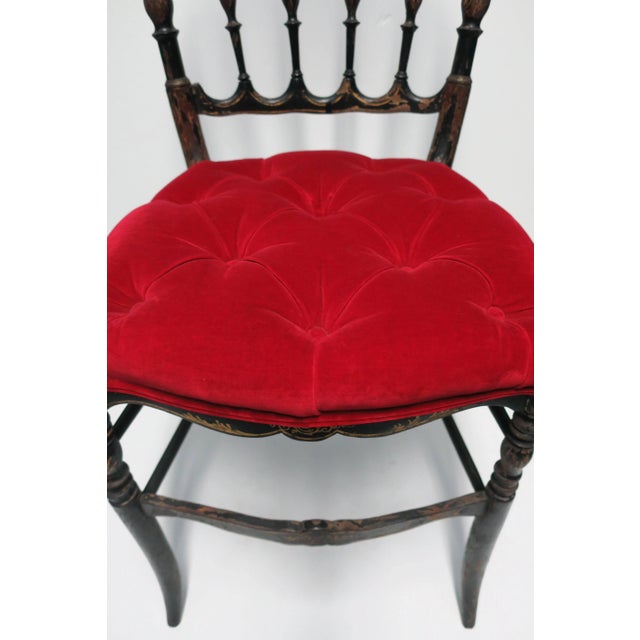 Black Antique English Chiavari Black Wood and Red Velvet Chair For Sale - Image 8 of 11