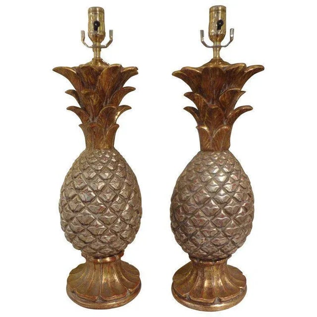 1960s Vintage Italian Gilt Terra Cotta Pineapple Lamps - a Pair For Sale - Image 9 of 9
