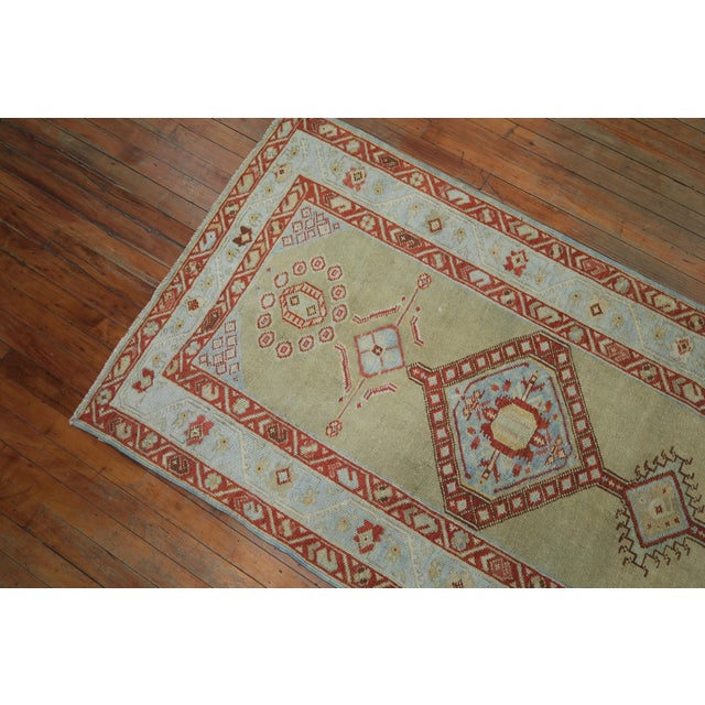 Late 20th Century Tea Green Persian Tribal RunnerWool 20th Century Runner - 3'2" x 13'5" For Sale - Image 5 of 6