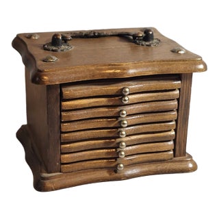 Vintage Wood Cork Coaster Set - 8 Drawer Coasters in Chest For Sale