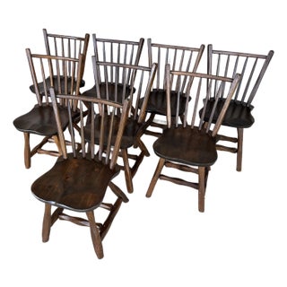 Hunt Country Furniture Rustic Style Oak & Pine Bottom Dining Chairs - Set of 8 For Sale
