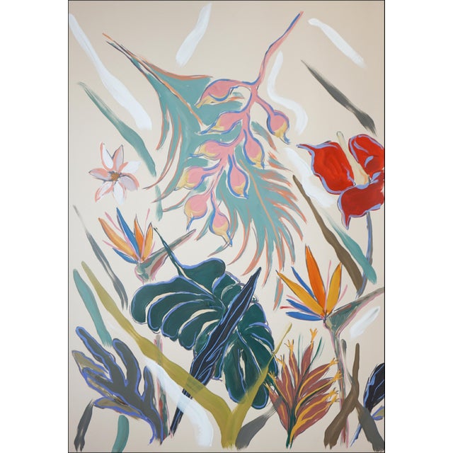 Figurative 2026, Blooming Tropical Flowers, Floral Diptych, Botanical Painting, Illustration Style Painting on Watercolor Paper For Sale - Image 3 of 10