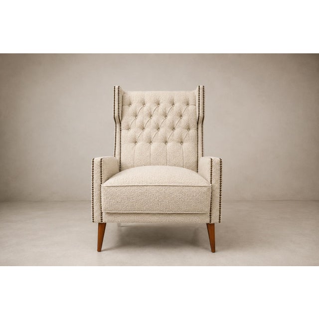 1950s Brazilian Modern Armchair in Hardwood & Warm Oatmeal Bouclé by Giuseppe Scapinelli, 1950s For Sale - Image 5 of 18