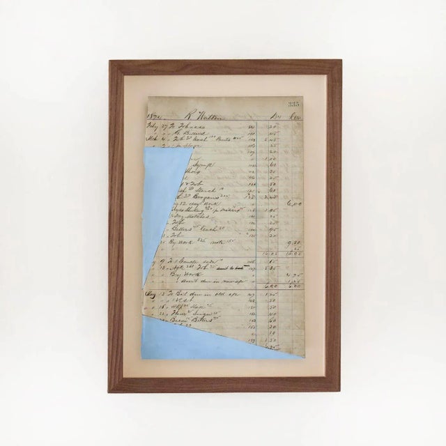 Beautiful acrylic painting on a 1800's paper by contemporary artist Afsoon Thayer. Abstract design painted in a light blue...