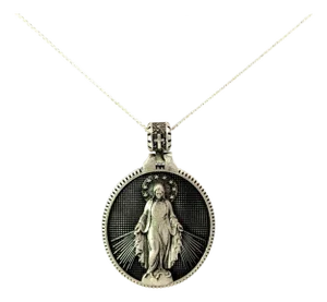 Mother of God Virgin Mary Miraculous Religious Catholic Charm Pendant in Silver