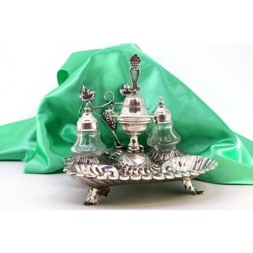 Silver Inkwell with Embossed Glass Tanks For Sale - Image 6 of 9