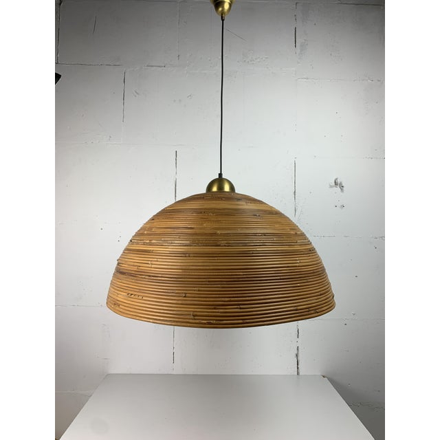 Pencil Reed, Rattan, Bamboo and Brass Pendant Hanging Lamp, Italy, 1970s For Sale - Image 14 of 14