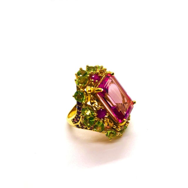 Bochic “Capri” Vintage Fancy Sapphires & Amethyst Ring — 18K Gold & Silver For Sale - Image 10 of 11