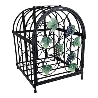 Rustic Vintage Black Metal Ivy Wine Table Display Rack For Sale