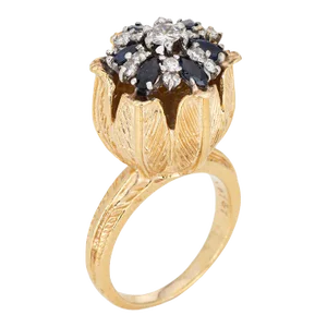 Vintage Sapphire Diamond 18k Yellow Gold Stacking Band Tulip Ring Size 5.75
