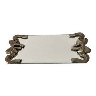 Silver Bow Glass & Mirrored Vanity Tray For Sale