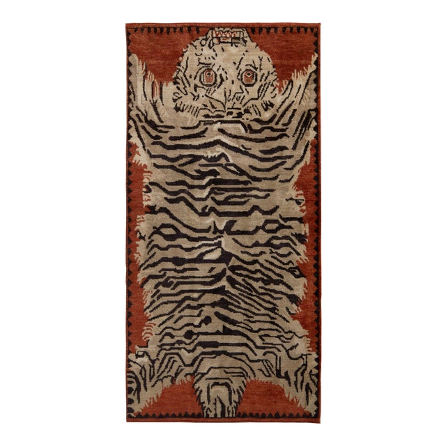 Rug & Kilim Tiger Skin Style Rug, Beige, Black and Orange, 10x14 For Sale