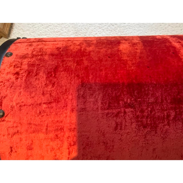 Spanish 20th Century Red Velvet Dome Top Trunk For Sale - Image 3 of 8