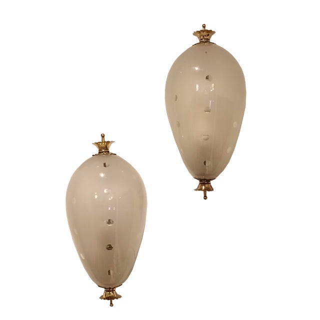 Murano Glass and Brass Wall Lamps attributed to Paolo Venini for Venini, Italy, 1940s, Set of 2 For Sale - Image 9 of 9