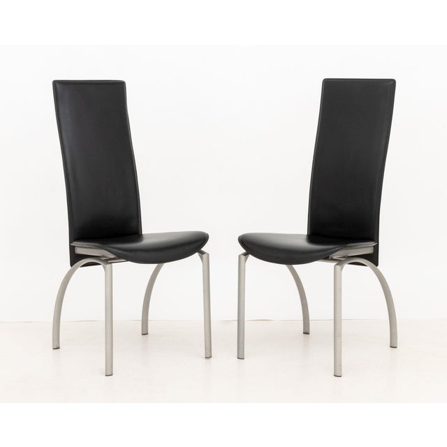 Set of Eight Modern Black Leather Dining Chairs For Sale In New York - Image 6 of 10
