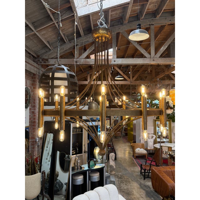 Italian Twelve-Light Bronze Chandelier, Mid-Century Modern, Circa 1970s For Sale - Image 4 of 8