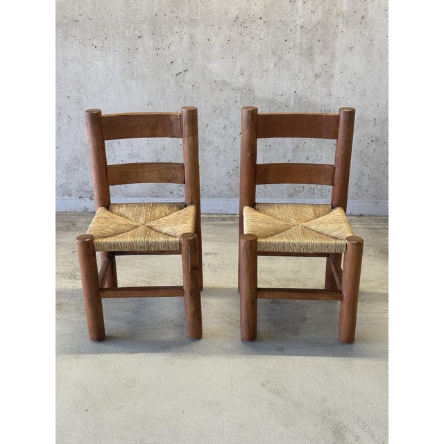 Mid-Century Modern Mid-Century Modernist Wood and Rush Dining Chairs in the style of Charles Dudouyt, 1960s, Set of 2 For Sale - Image 3 of 16