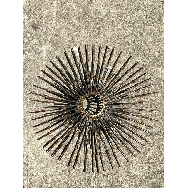 Gray Vintage MCM Wrought Iron Sunburst For Sale - Image 8 of 12