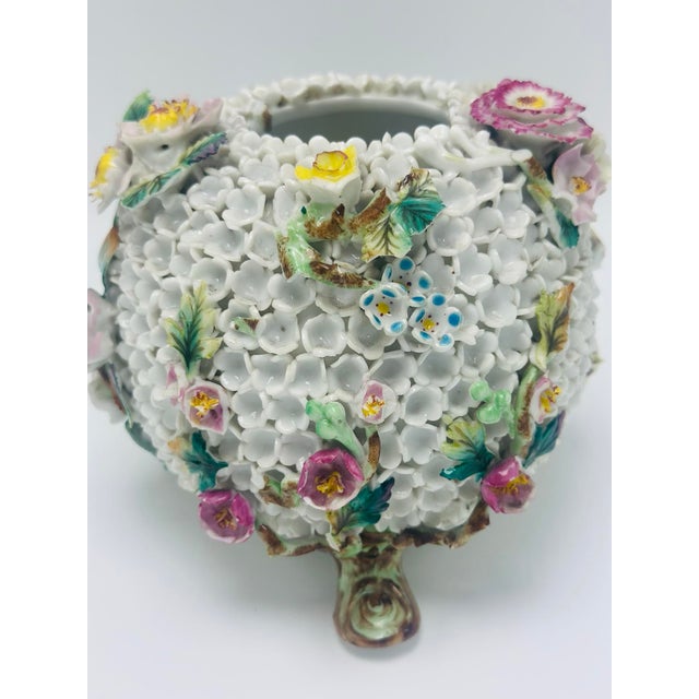 Porcelain Flower Encrusted Vase For Sale - Image 4 of 10