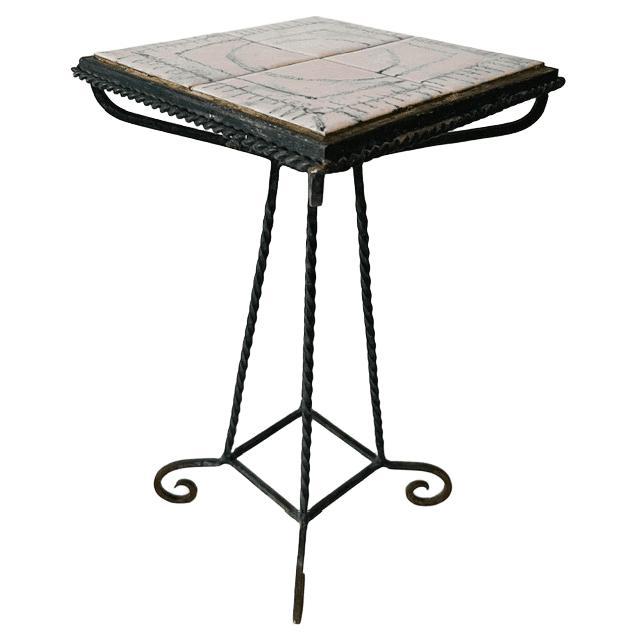 Mid-Century Plant Table in Pink Ceramic and Wrought Iron, 1960s For Sale - Image 6 of 9
