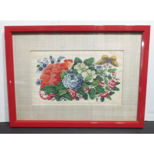 Antique folio painting of a Floral bouquet and butterflies. The measurements are 19" by 13.75," and the window is 12.25 by...