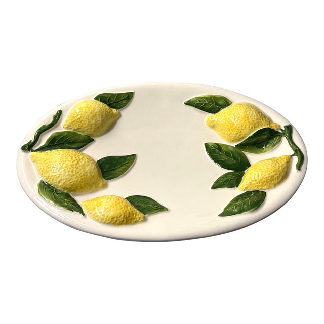 Italian Ceramic Platter With Embossed Lemons For Sale