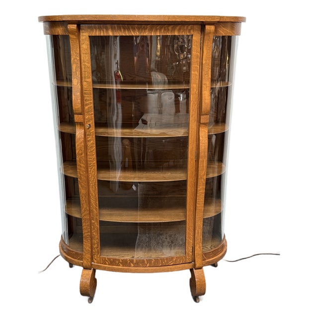 Tiger Wood Curio Cabinet, Antique For Sale
