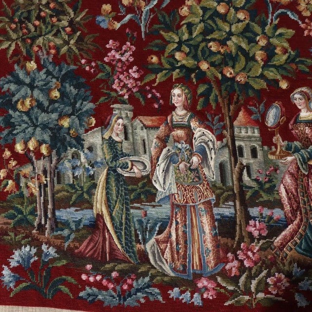 Textile Antique Louis XIII Scenic Pictorial Needlepoint Tapestry C1930 For Sale - Image 7 of 12