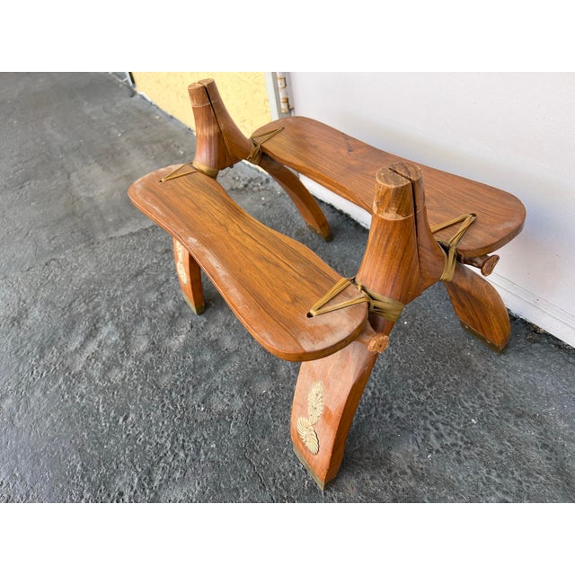 Vintage Mid Century Camel Saddle Low Stool, Ottoman For Sale In West Palm - Image 6 of 10
