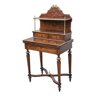 19th Century Antique French Regency Inlaid Rosewood Bronze Mounted Ladies Tiered Writing Desk (Bonheur Du Jour) For Sale